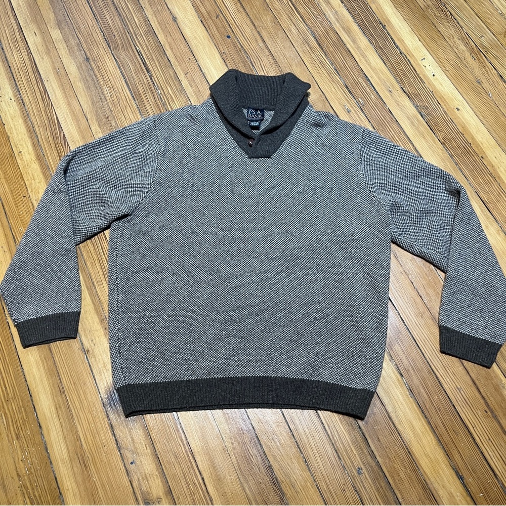 Jos A Bank Men’s Large Executive Collection Brown Lambswool Shawl Collar Sweater